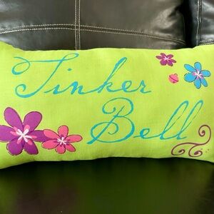 Vintage Tinker Bell Lime Green Decorative Pillow with Floral Accents 11x19